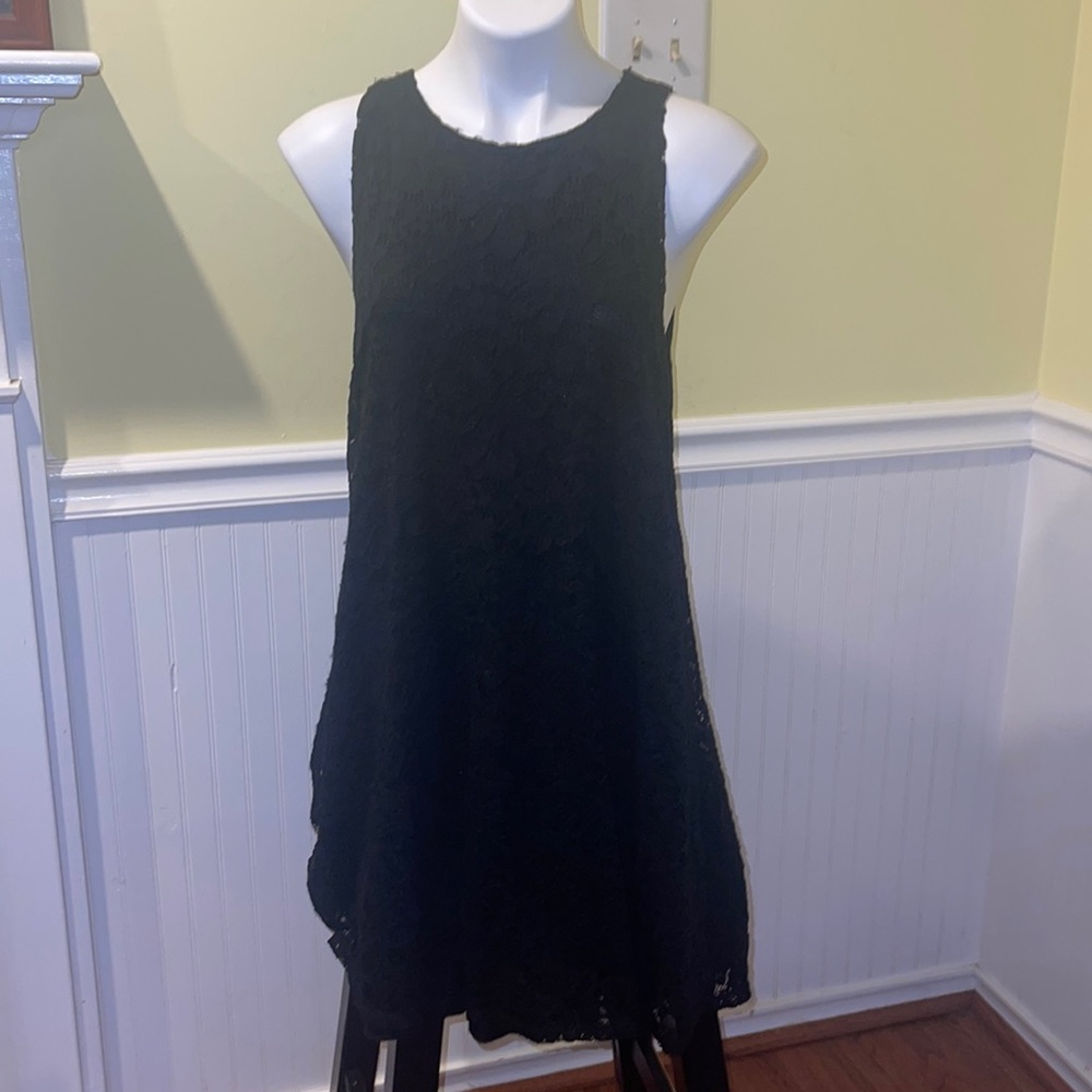 Ginger G ladies sleeveless black A-line lace dress. Size large.